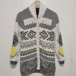 Catimini Wool Blend Knit Cardigan | Girls Size 14 Boho Nordic Sweater Geometric